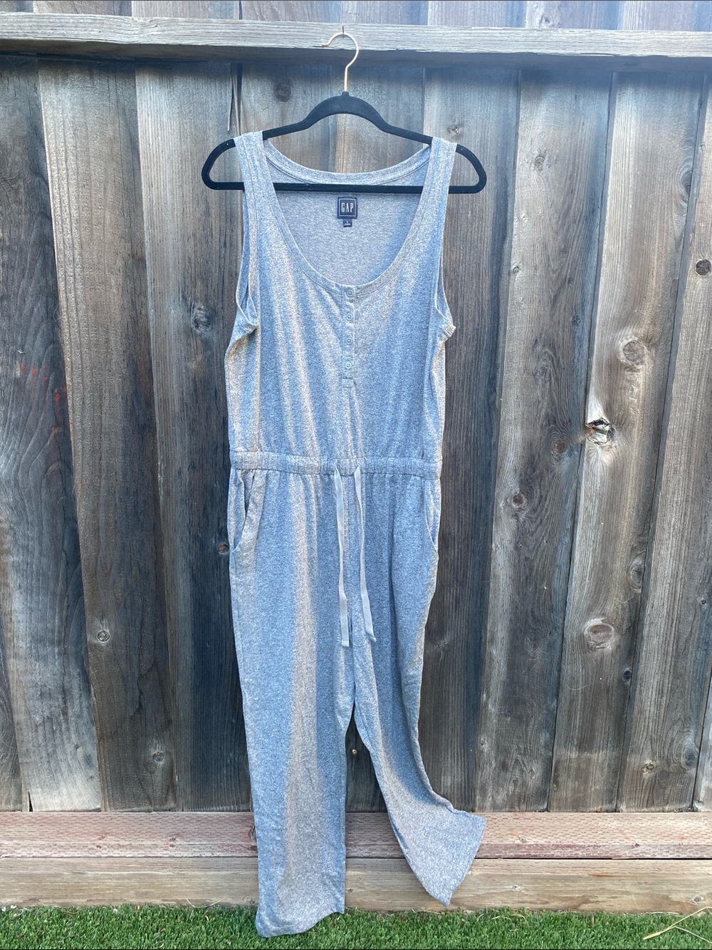 GAP Heather Gray Sleeveless Drawstring Jumpsuit